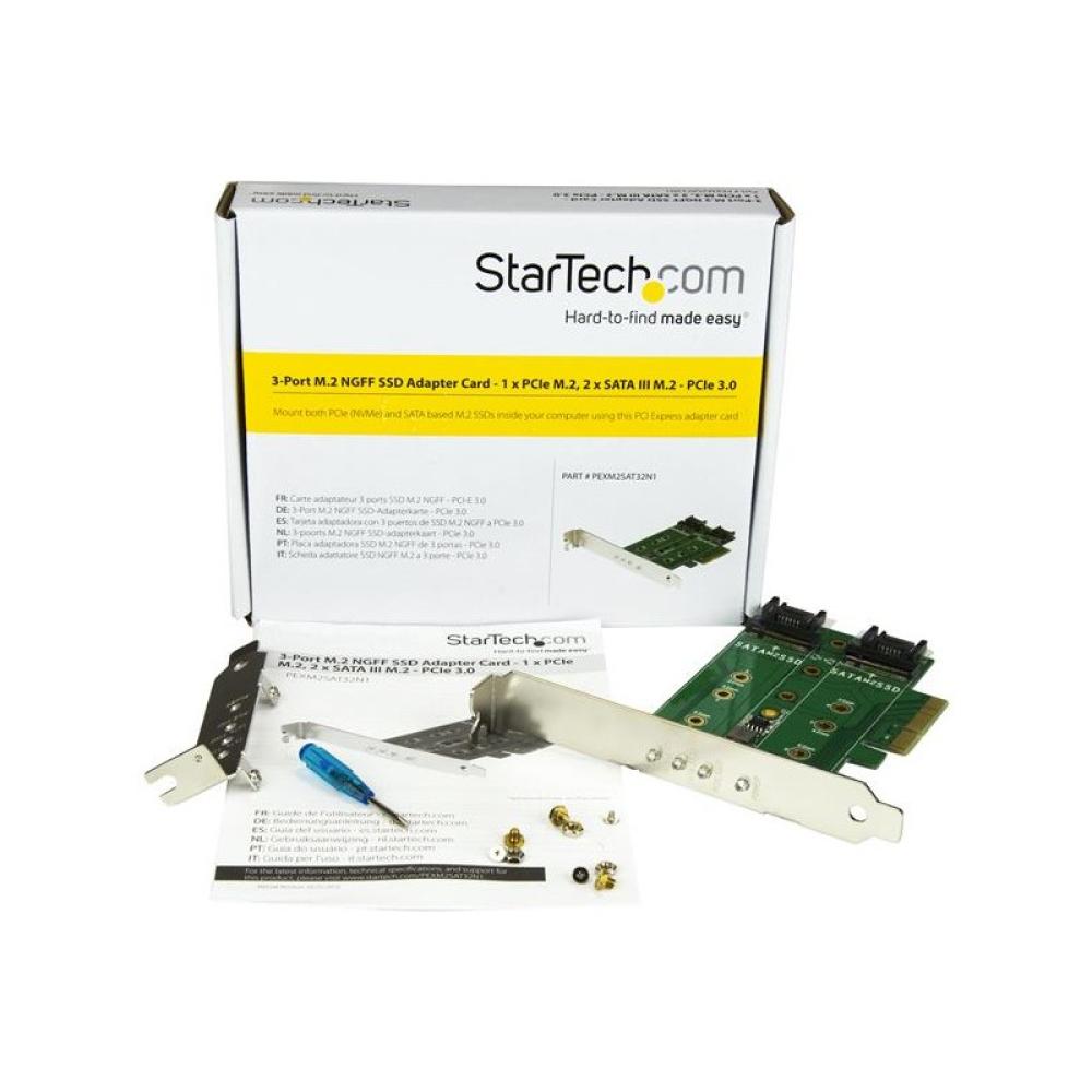 StarTech.com - Tarjeta Adaptadora de 3 Puertos M.2 NGFF para SSD - Soporta 1x SSD M.2 PCIe NVMe - 2x SSD M.2 SATA III - Adaptado