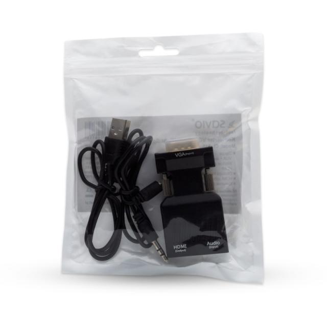 Savio - CL-145 VGA to HDMI converter Audio Full HD Black - Audio/Multimedia