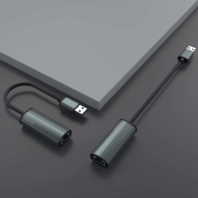 Savio - AK-55 Adapter USB-A 3.1 GEN 1 do RJ-45 Gigabit Ethernet USB 3.2 Gen 1 (3.1 Gen 1) Type-A 1000 Mbit/s Negro