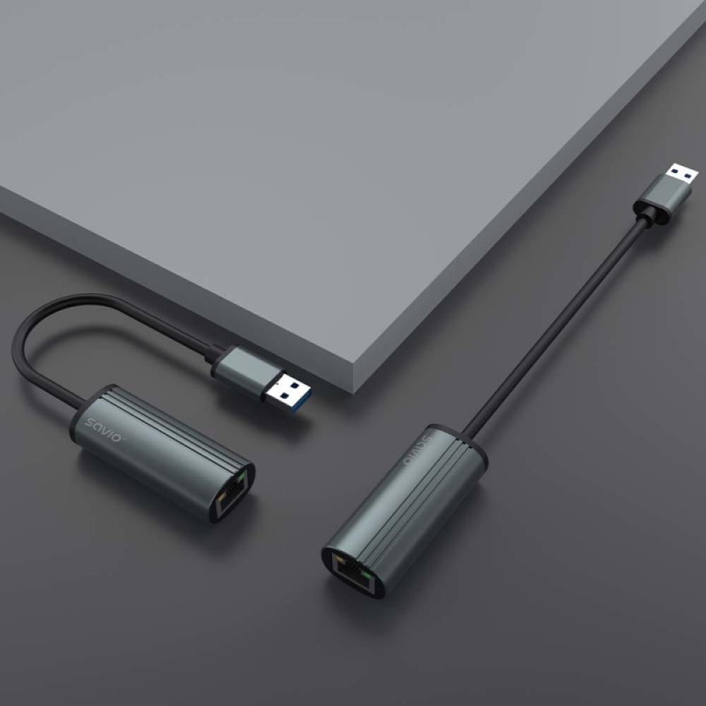 Savio - AK-55 Adapter USB-A 3.1 GEN 1 do RJ-45 Gigabit Ethernet USB 3.2 Gen 1 (3.1 Gen 1) Type-A 1000 Mbit/s Negro