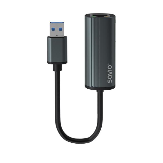 Savio - AK-55 Adapter USB-A 3.1 GEN 1 do RJ-45 Gigabit Ethernet USB 3.2 Gen 1 (3.1 Gen 1) Type-A 1000 Mbit/s Negro