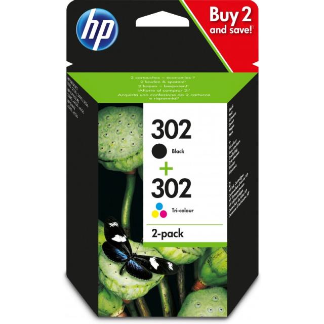 HP - Paquete de ahorro de 2 cartuchos de tinta original 302 negro/tricolor