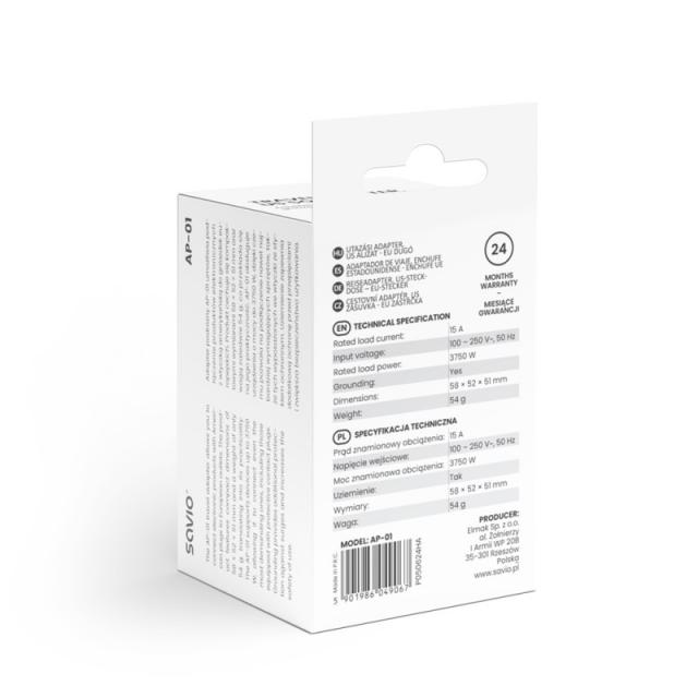 Savio - AP-01 adaptador e inversor de corriente Interior 3750 W Blanco