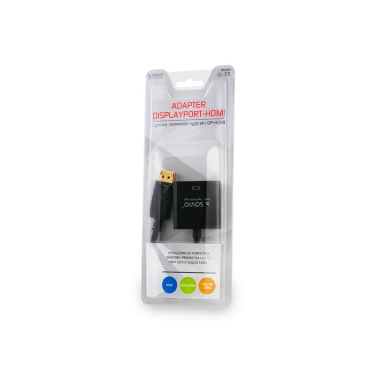 Savio - CL-55 adaptador de cable de vídeo 0,2 m DisplayPort HDMI tipo A (Estándar) Negro