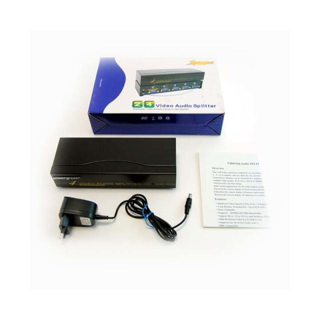 PINBOX - Splitter VGA+ Audio 4 Salidas 450Mhz (PowerGreen)