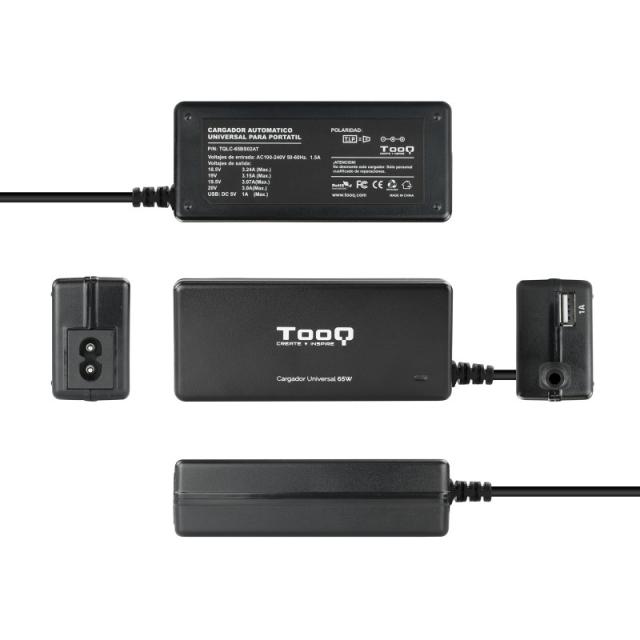 TooQ - TQLC-65BS02AT adaptador e inversor de corriente Interior 65 W Negro