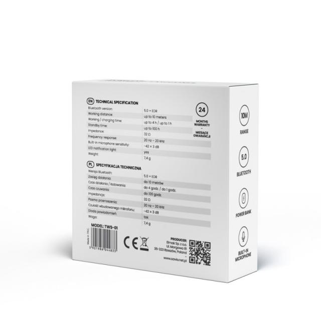 Savio - TWS-01 Biale Auriculares Inalámbrico Dentro de oído Llamadas/Música/Deporte/Uso diario Bluetooth Blanco