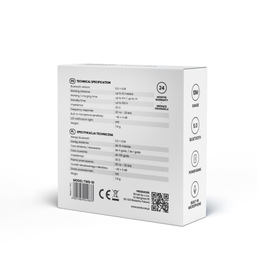 Savio - TWS-01 Biale Auriculares Inalámbrico Dentro de oído Llamadas/Música/Deporte/Uso diario Bluetooth Blanco