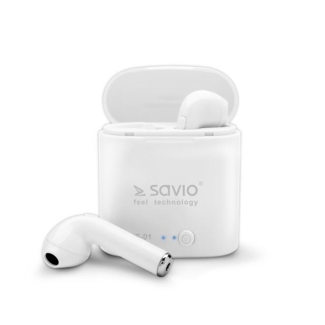 Savio - TWS-01 Biale Auriculares Inalámbrico Dentro de oído Llamadas/Música/Deporte/Uso diario Bluetooth Blanco