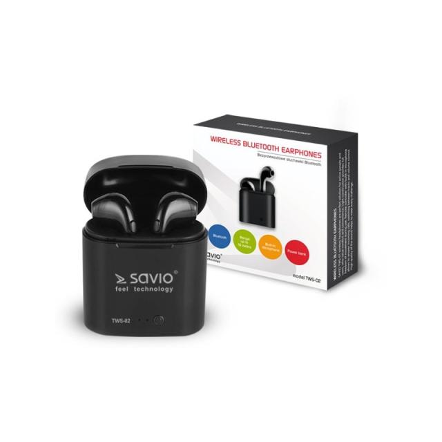 Savio - TWS-02 auricular y casco Auriculares Inalámbrico Dentro de oído Llamadas/Música Bluetooth Negro