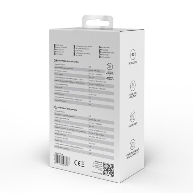 Savio - TR-14 Transmiter FM z Bluetooth i ladowarka PD 87,6 - 107,9 MHz Bluetooth/USB Negro