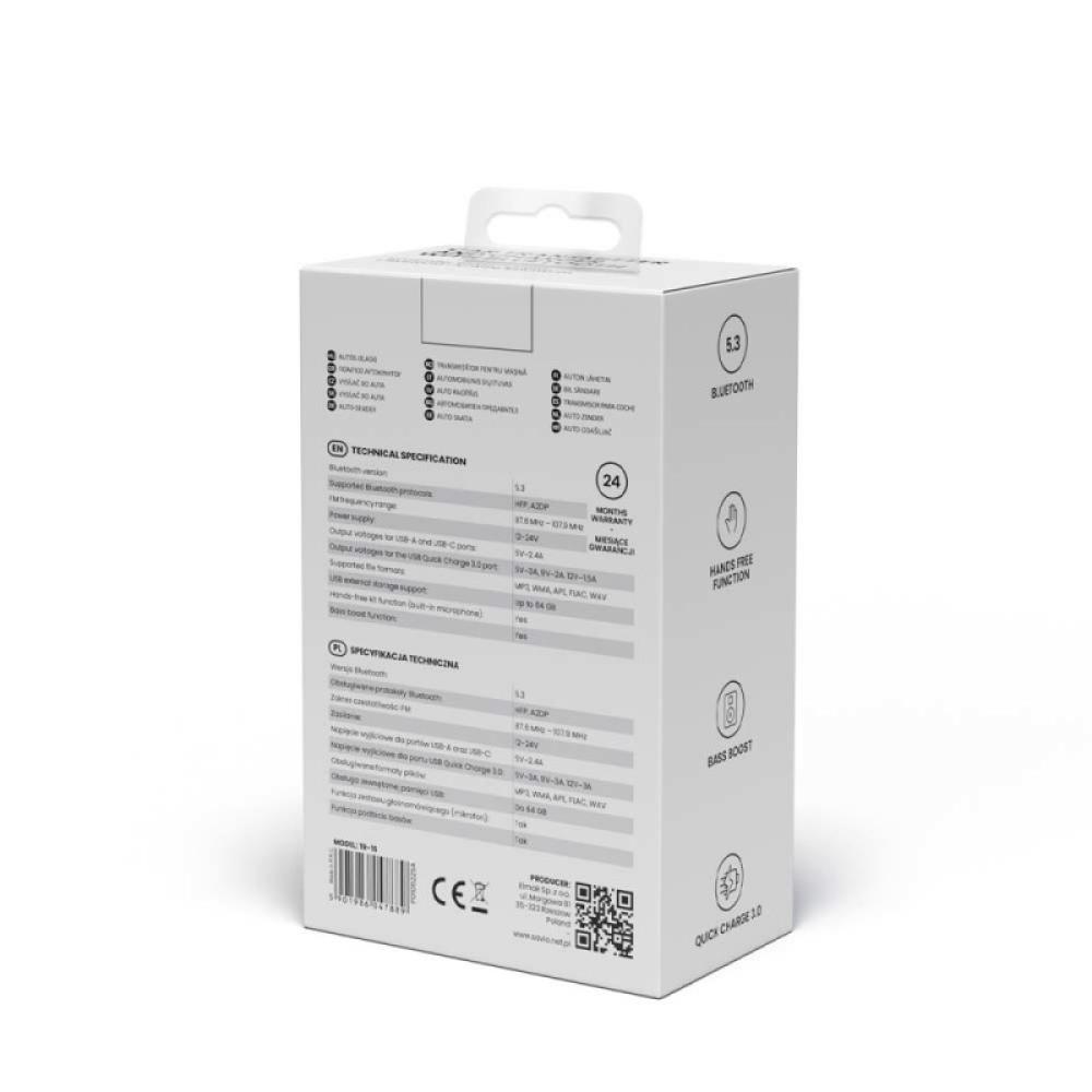 Savio - TR-15 Transmiter FM z Bluetooth 87,6 - 107,9 MHz Bluetooth/USB Negro