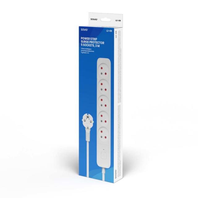 Savio - Power strip 5 sockets 3m white LZ-09 5 salidas AC Tipo F Blanco