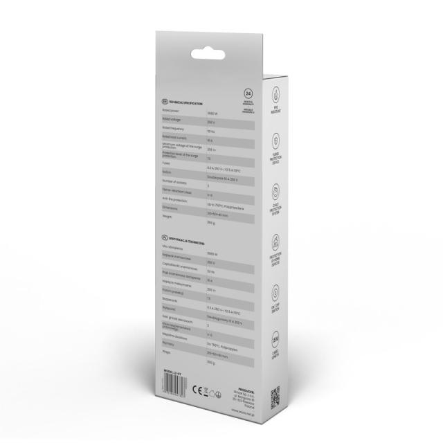 Savio - Surge Protective 3-socket power strip 1.5m white LZ-07 3 salidas AC Tipo F 1,5 m Blanco