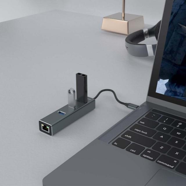 Savio - AK-57 USB-C - 3 x USB-A HUB with RJ-45 Gigabit Ethernet adapter 5000 Mbit/s grey 2 x USB 3.2 Gen 2 (3.1 Gen 2) Type-C 10