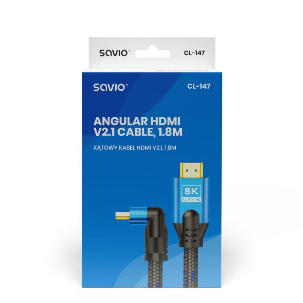 Savio - CL-147 Kabel HDMI v2.1, ktowy,1.8m, mied, oplot baweniany, metalowe wtyczki cable HDMI 1,8 m HDMI tipo A (Estándar) Negr