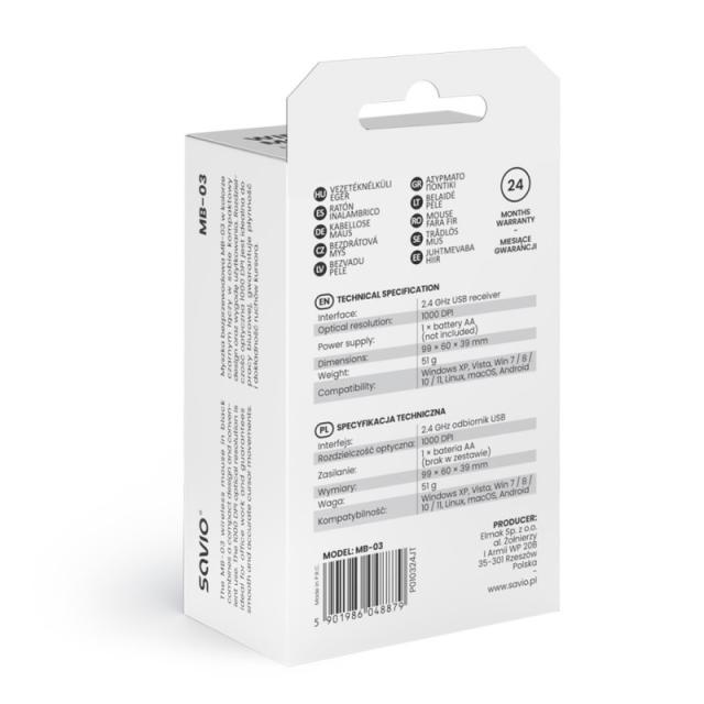 Savio - MB-03 ratón Universal 1000 DPI