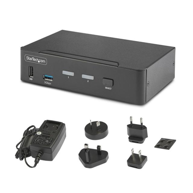 StarTech.com - Switch Conmutador KVM DisplayPort de 2 Puertos - 8K60/4K144 - para Un Monitor - DP 1.4 - 2x USB 3.0 - 4x USB 2.0