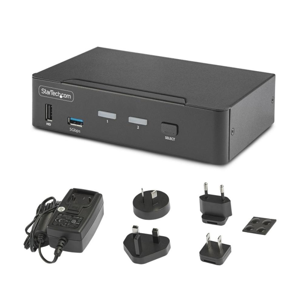 StarTech.com - Switch Conmutador KVM DisplayPort de 2 Puertos - 8K60/4K144 - para Un Monitor - DP 1.4 - 2x USB 3.0 - 4x USB 2.0