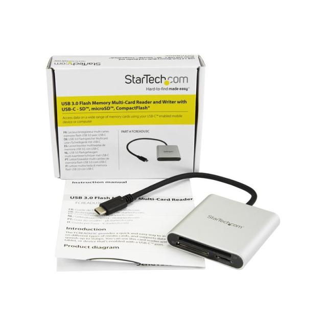 StarTech.com - Lector Grabador USB 3.0 de Tarjetas de Memoria SD, Micro SD, CompactFlash - Adaptador USB-C a Tarjetas Flash