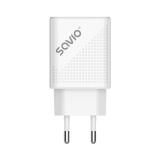 Savio - LA-04 USB Type A & Type C Quick Charge Power Delivery 3.0 Indoor Smartphone, Tableta Blanco Carga rápida Interior