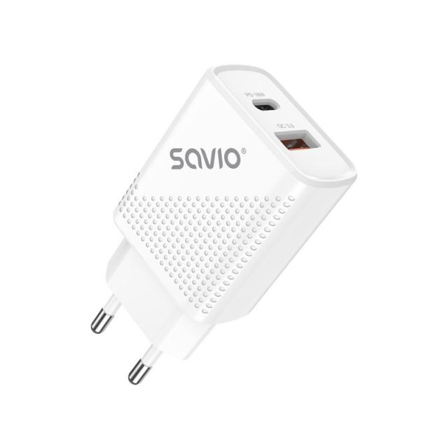 Savio - LA-04 USB Type A & Type C Quick Charge Power Delivery 3.0 Indoor Smartphone, Tableta Blanco Carga rápida Interior