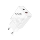Savio - LA-04 USB Type A & Type C Quick Charge Power Delivery 3.0 Indoor Smartphone, Tableta Blanco Carga rápida Interior