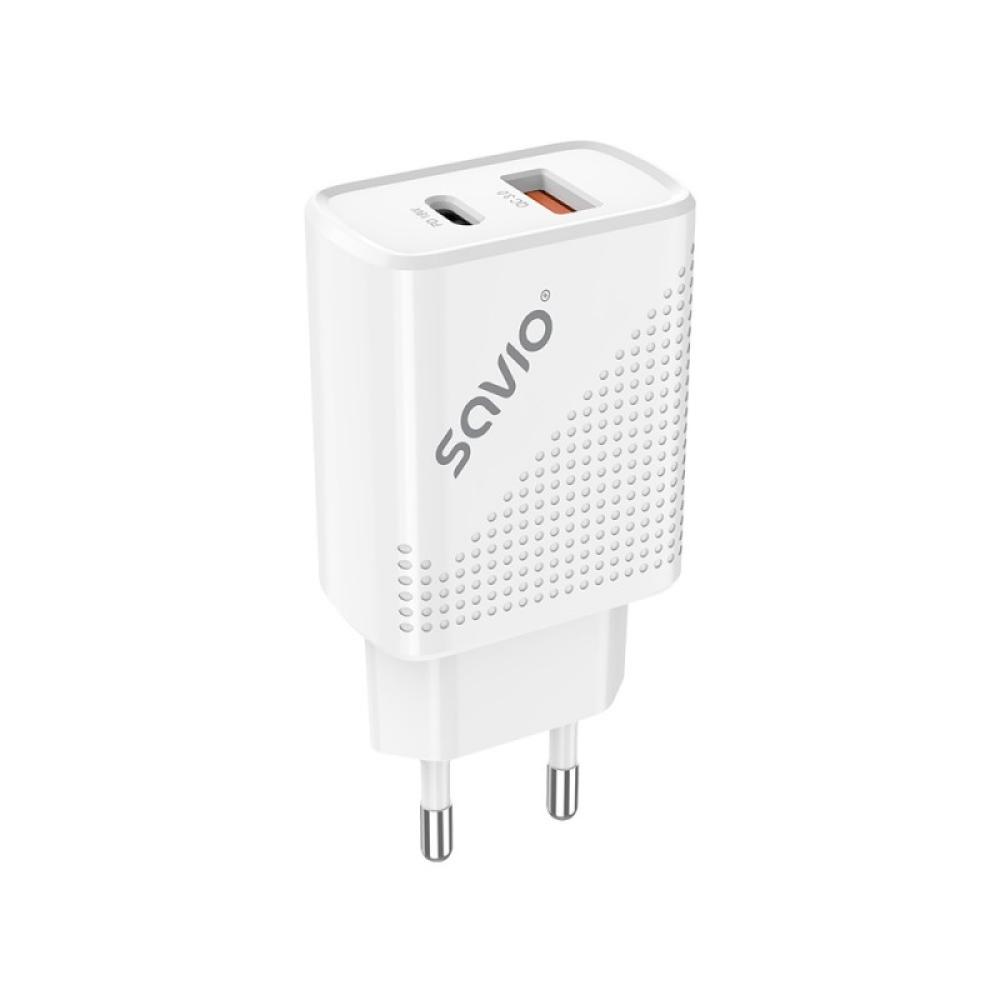 Savio - LA-04 USB Type A & Type C Quick Charge Power Delivery 3.0 Indoor Smartphone, Tableta Blanco Carga rápida Interior