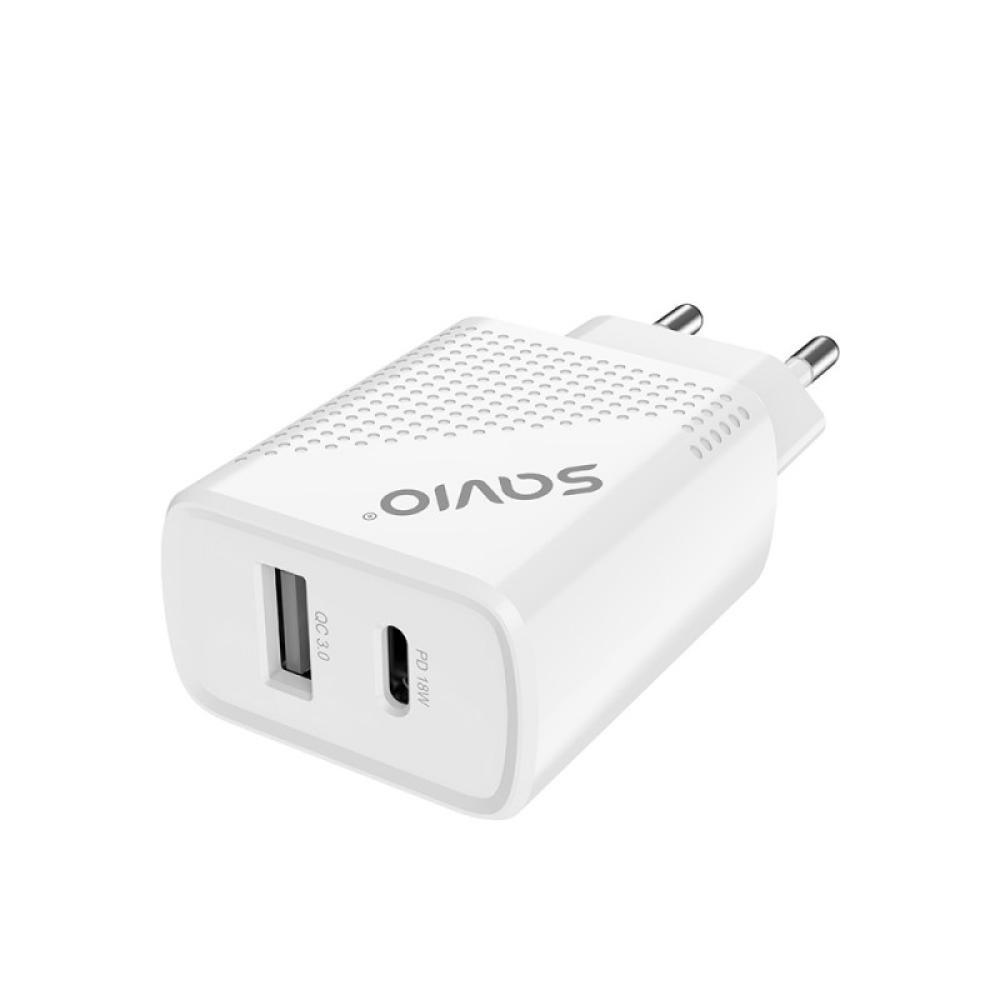 Savio - LA-04 USB Type A & Type C Quick Charge Power Delivery 3.0 Indoor Smartphone, Tableta Blanco Carga rápida Interior