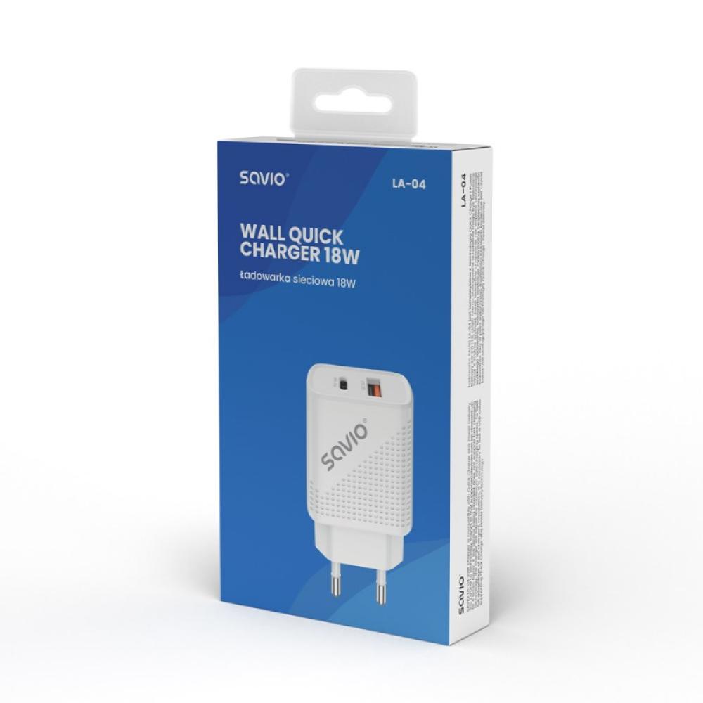 Savio - LA-04 USB Type A & Type C Quick Charge Power Delivery 3.0 Indoor Smartphone, Tableta Blanco Carga rápida Interior