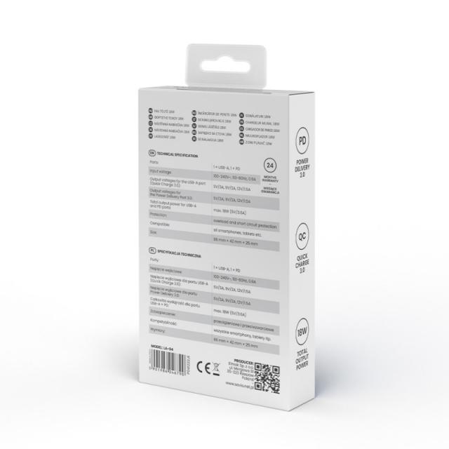 Savio - LA-04 USB Type A & Type C Quick Charge Power Delivery 3.0 Indoor Smartphone, Tableta Blanco Carga rápida Interior