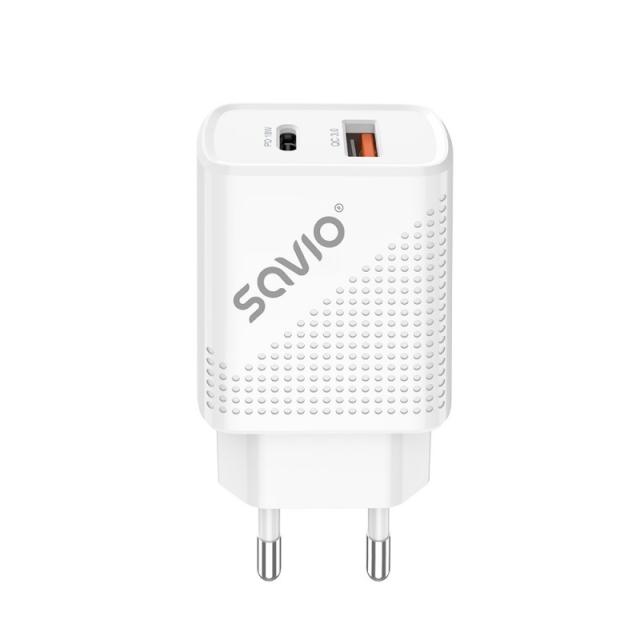 Savio - LA-04 USB Type A & Type C Quick Charge Power Delivery 3.0 Indoor Smartphone, Tableta Blanco Carga rápida Interior