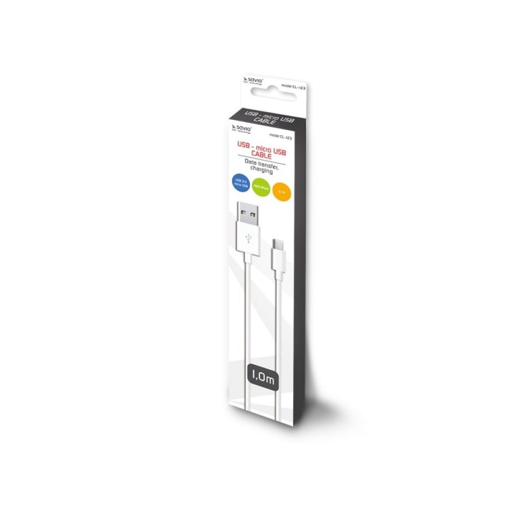 Savio - CL-123 cable USB USB 2.0 1 m USB A Micro-USB B Blanco