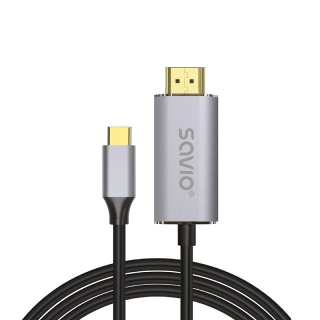Savio - USB-C to HDMI 2.0B cable 2m silver / black gold tips CL-171 cable HDMI USB C HDMI tipo A (Estándar) Negro
