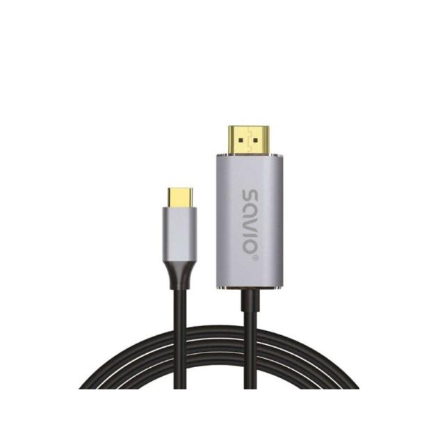 Savio - USB-C to HDMI 2.0B cable 2m silver / black gold tips CL-171 cable HDMI USB C HDMI tipo A (Estándar) Negro