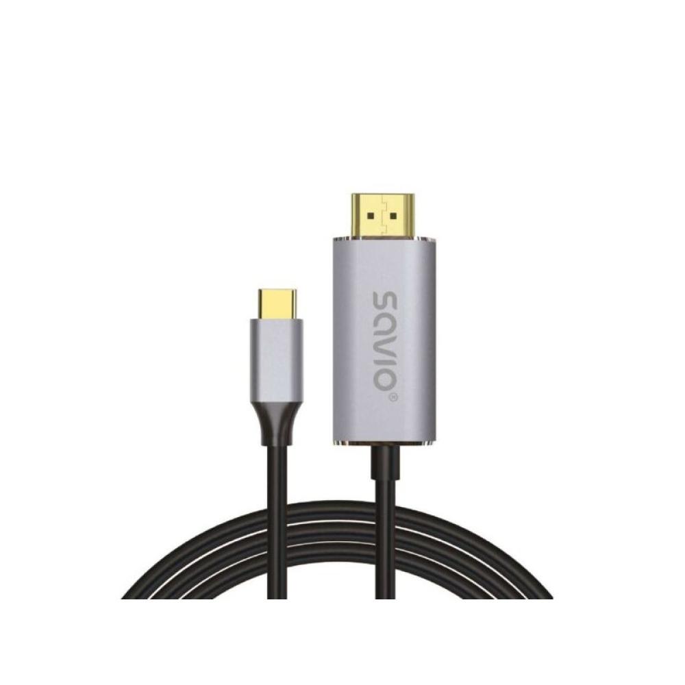 Savio - USB-C to HDMI 2.0B cable 2m silver / black gold tips CL-171 cable HDMI USB C HDMI tipo A (Estándar) Negro