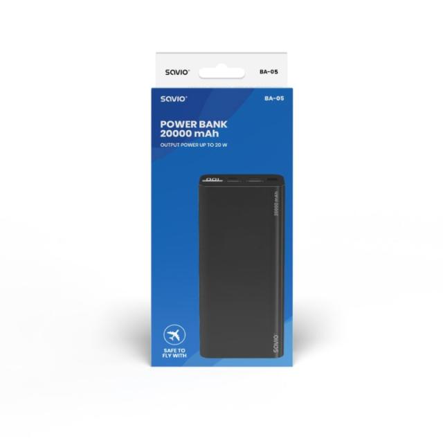 Savio - power bank BA-05 20000 mAh czarny Polímero de litio Negro