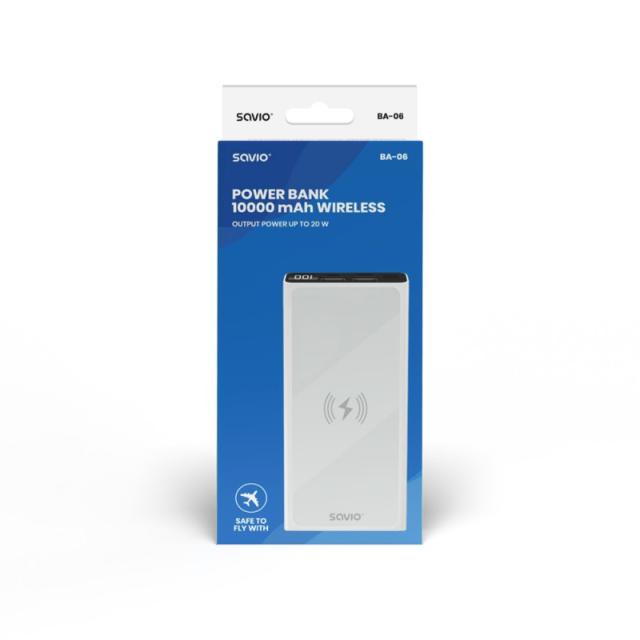 Savio - power bank BA-06 10000 mAh adowanie indukcyjne Polímero de litio Blanco