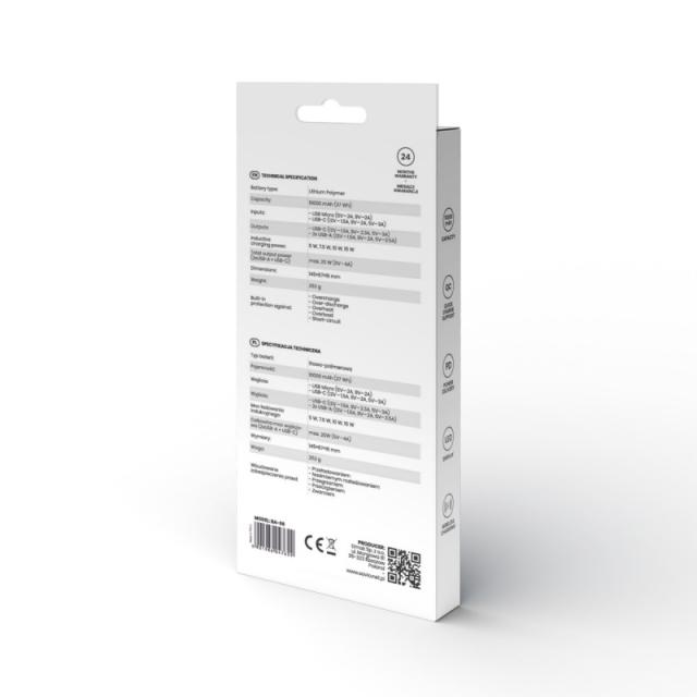 Savio - power bank BA-06 10000 mAh adowanie indukcyjne Polímero de litio Blanco