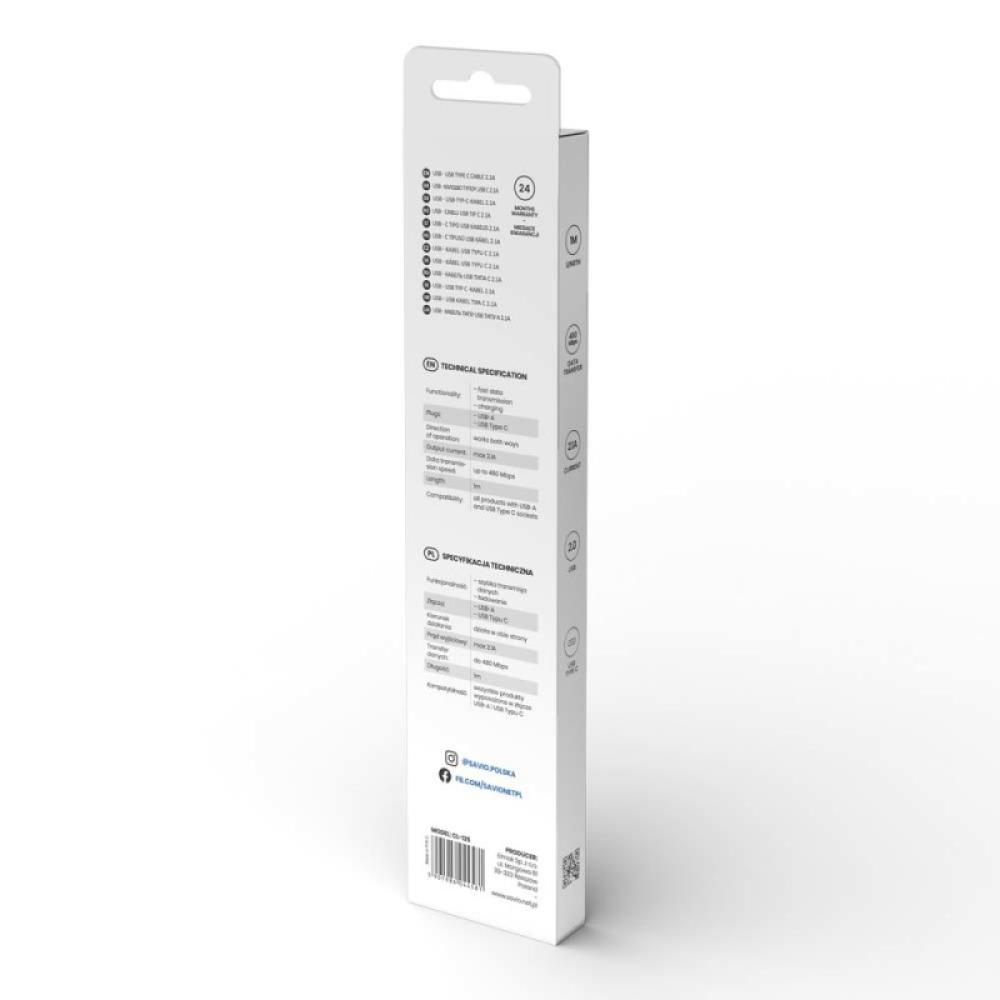 Savio - CL-125 cable USB USB 2.0 1 m USB A USB C Blanco