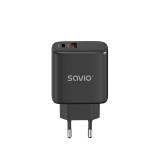 Savio - LA-06/B USB Quick Charge Power Delivery 3.0 30W Internal charger Auriculares, Ratón, Tableta, Teléfono, Ver Negro Exteri