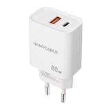 Nanocable - Cargador USB-C/PD + USB-A/QC 20W, Blanco