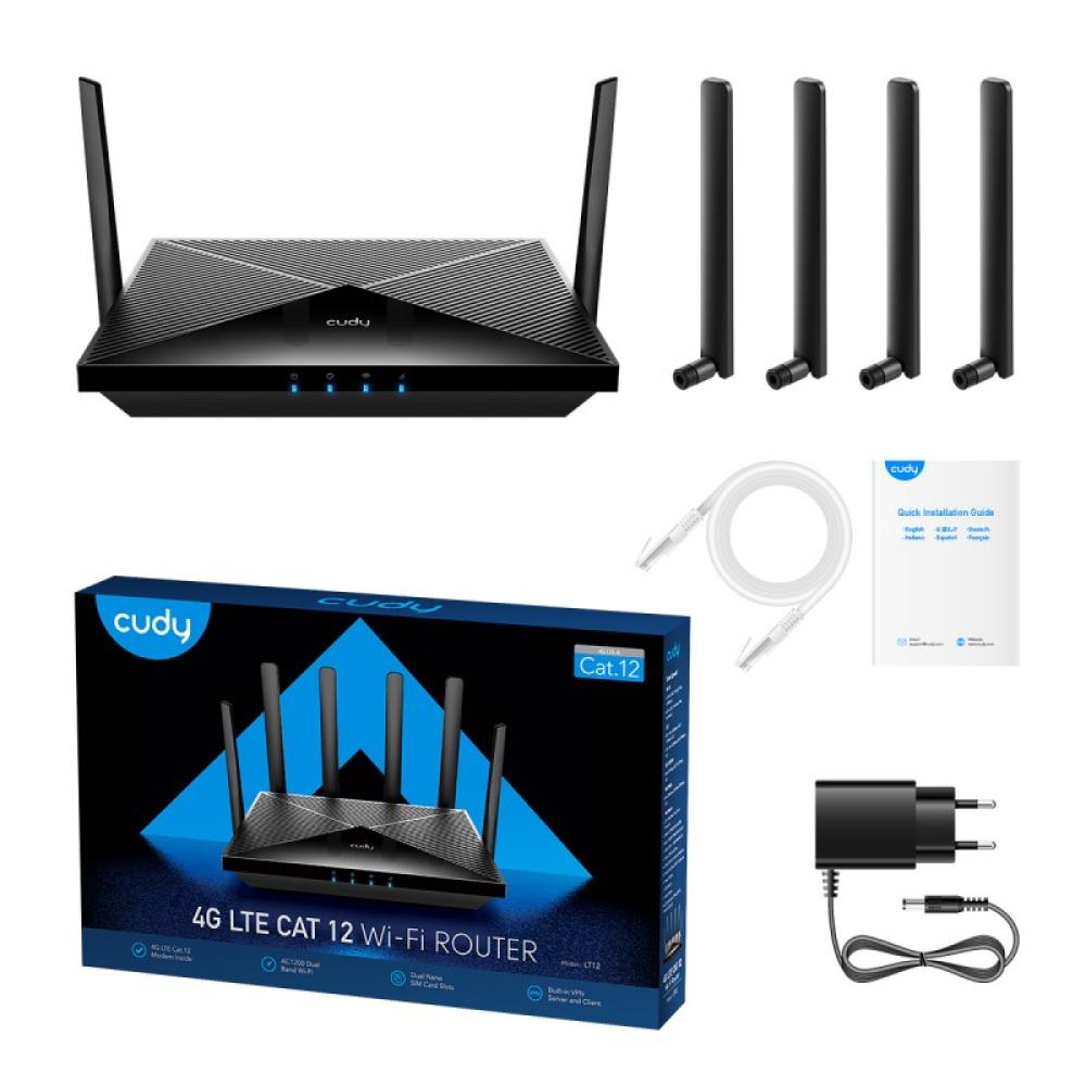 Cudy - LT12 router inalámbrico Gigabit Ethernet Doble banda (2,4 GHz / 5 GHz) 4G Negro
