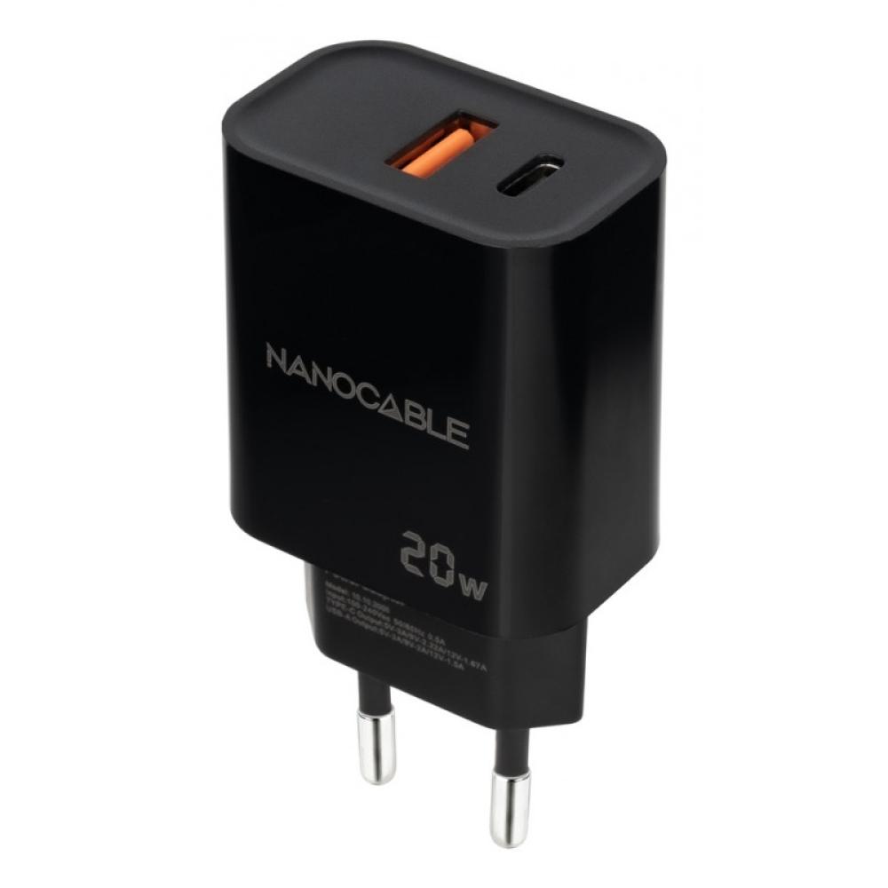 Nanocable - Cargador USB-C/PD + USB-A/QC 20W, Negro