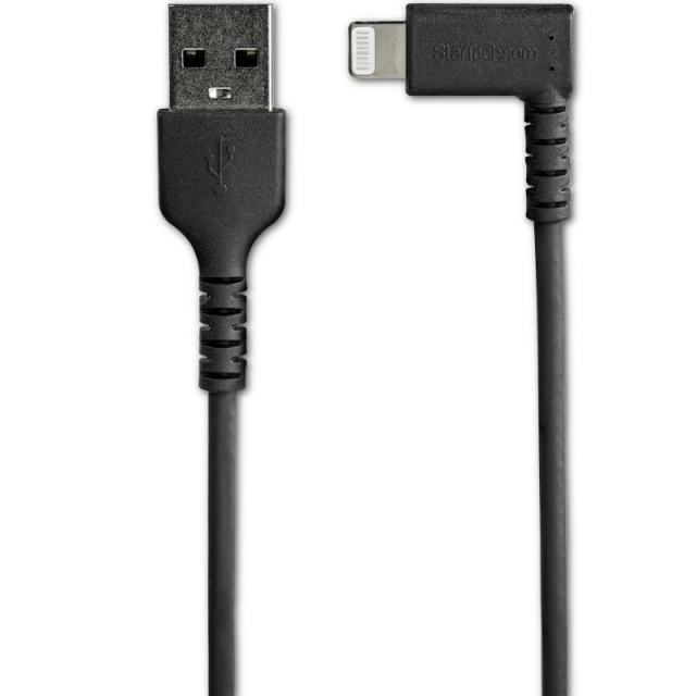 StarTech.com - Cable Resistente USB-A a Lightning de 1 m - Negro -Acodado en un Ángulo de 90° a la Derecha - Cable de Carga y Si