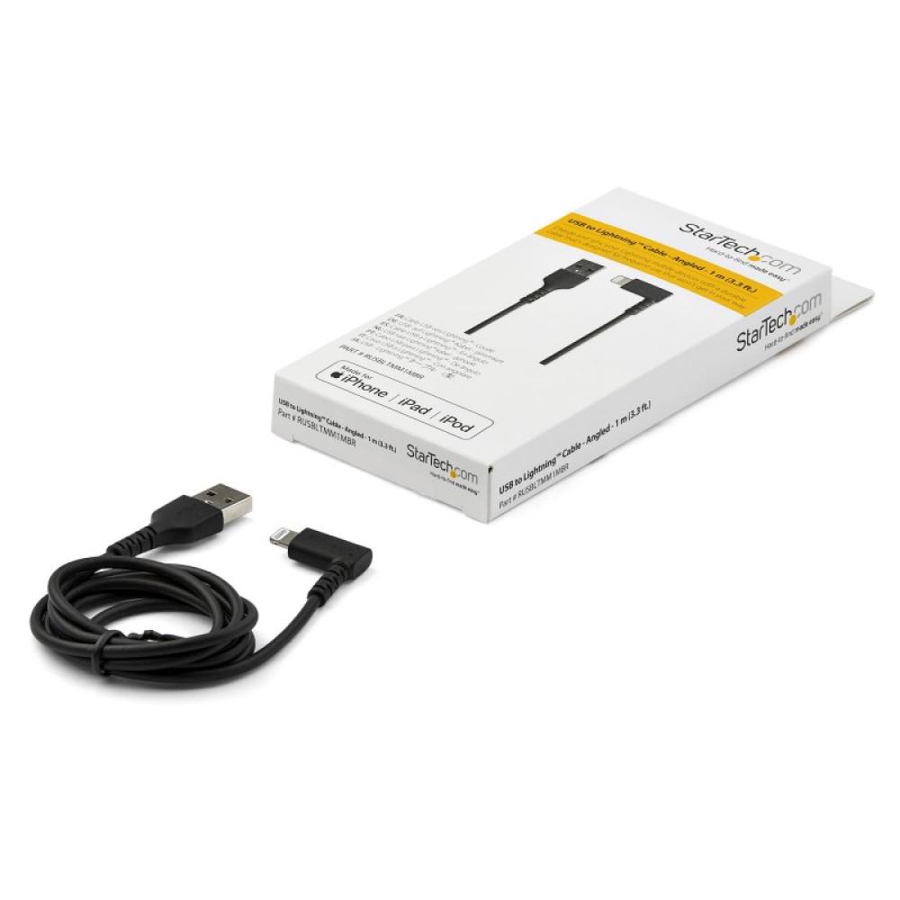 StarTech.com - Cable Resistente USB-A a Lightning de 1 m - Negro -Acodado en un Ángulo de 90° a la Derecha - Cable de Carga y Si