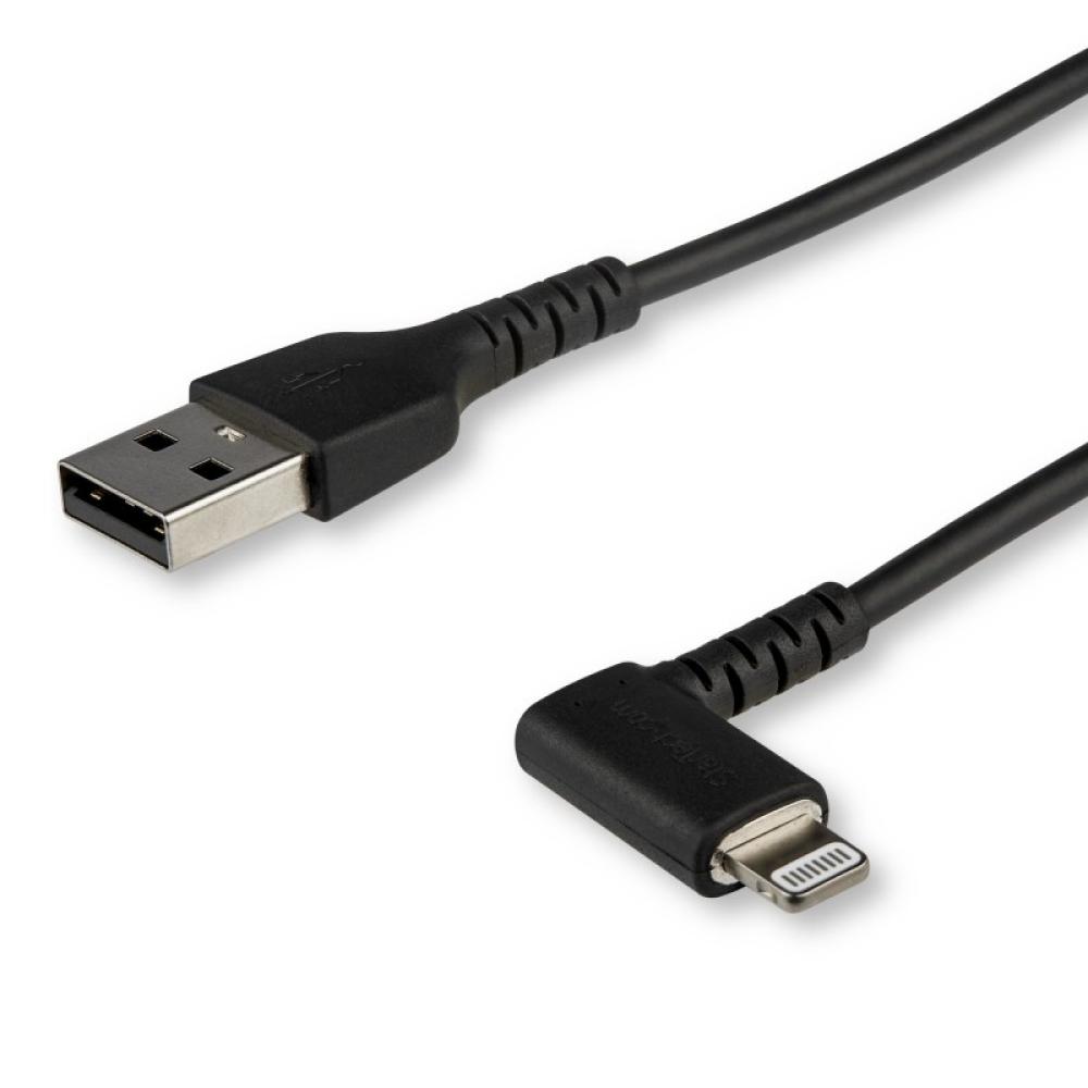 StarTech.com - Cable Resistente USB-A a Lightning de 1 m - Negro -Acodado en un Ángulo de 90° a la Derecha - Cable de Carga y Si