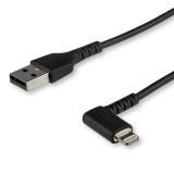 StarTech.com - Cable Resistente USB-A a Lightning de 1 m - Negro -Acodado en un Ángulo de 90° a la Derecha - Cable de Carga y Si