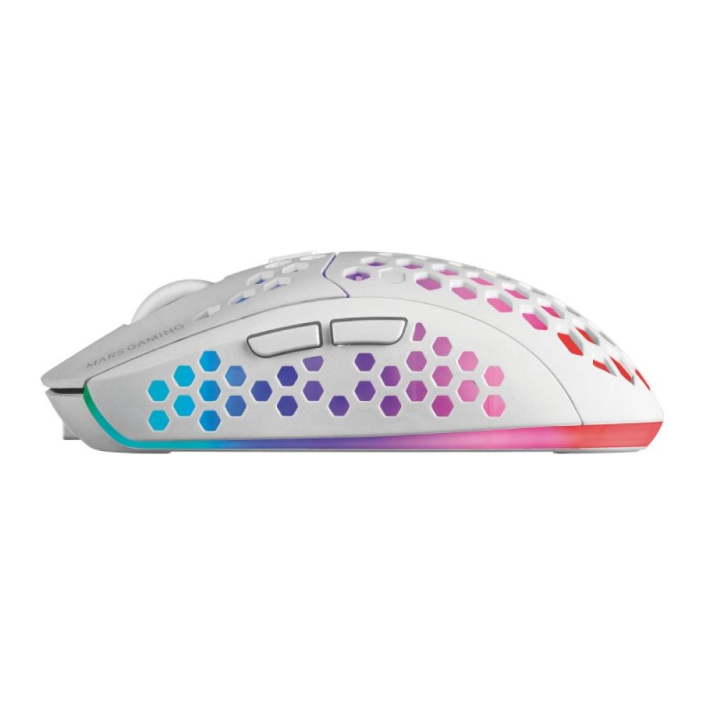 Mars Gaming - MMW3W, Ratón Gaming Inalámbrico, RGB Flow, Ultraligero 79 g, 3200 DPI, Blanco