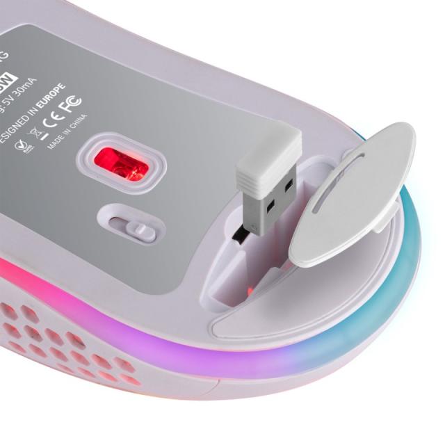 Mars Gaming - MMW3W, Ratón Gaming Inalámbrico, RGB Flow, Ultraligero 79 g, 3200 DPI, Blanco